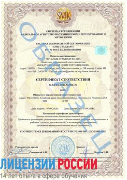 Образец сертификата соответствия Целина Сертификат ISO 22000