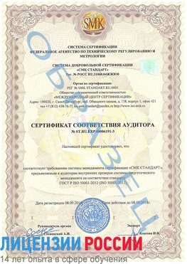 Образец сертификата соответствия аудитора №ST.RU.EXP.00006191-3 Целина Сертификат ISO 50001